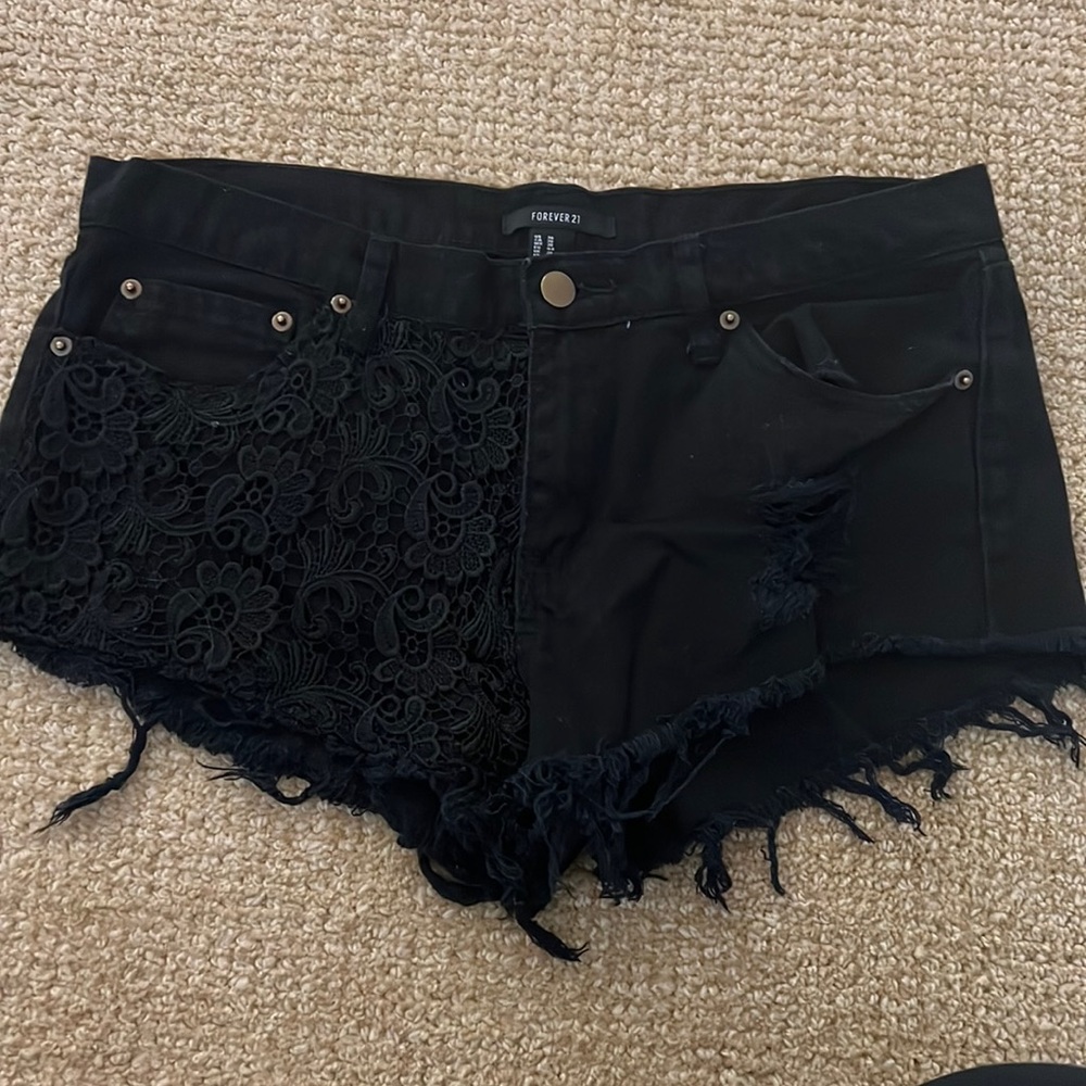 Black jean shorts.